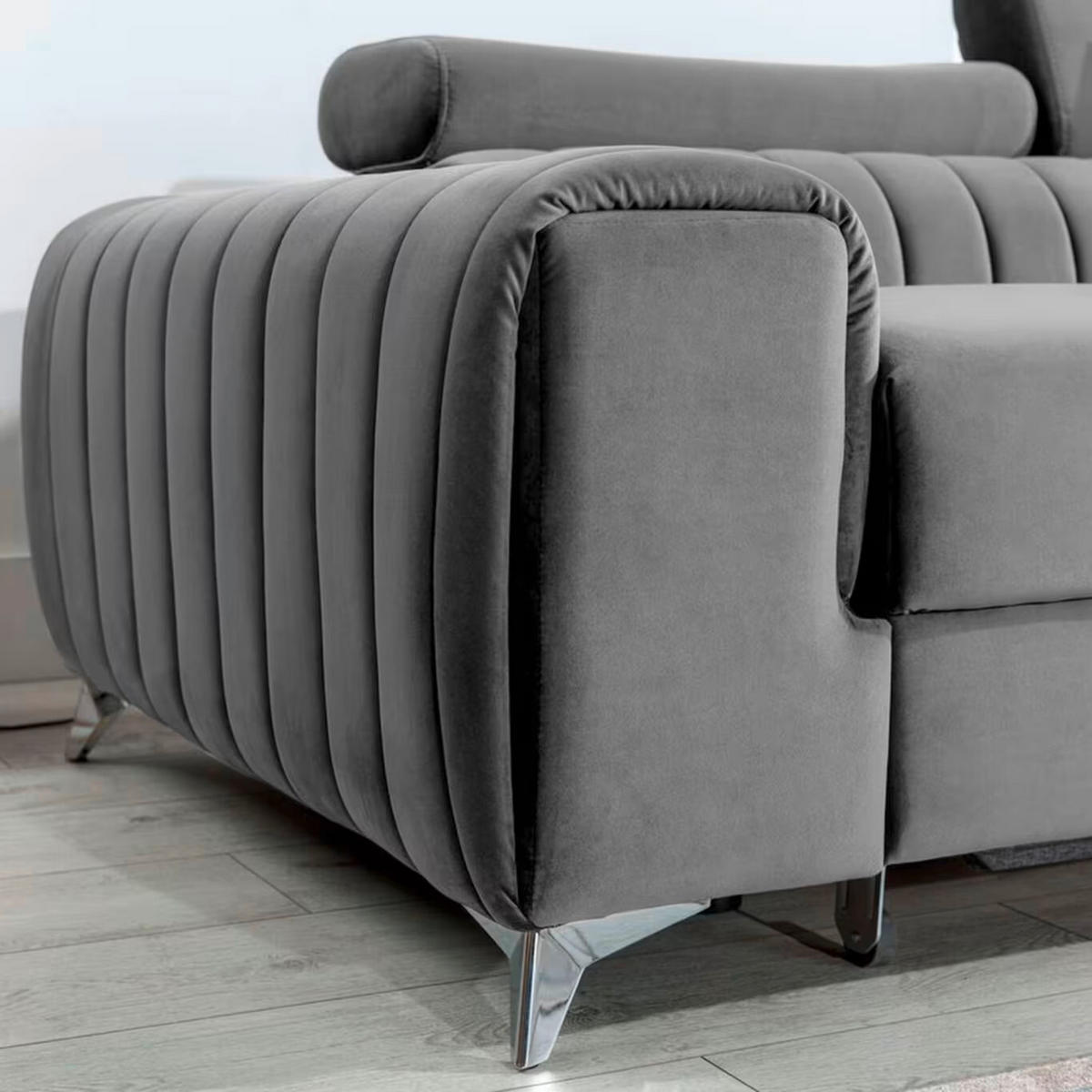 ECKSOFA in Samt Grau  278/205 cm  - Silberfarben/Grau, Design, Textil/Metall (278/205cm) - MID.YOU