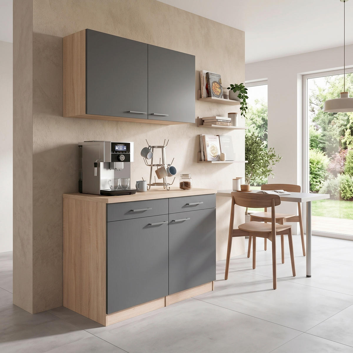 BUFFET 100/200/60 cm  in Grau, Eichefarben  - Eichefarben/Silberfarben, Basics, Holzwerkstoff/Metall (100/200/60cm) - Respekta