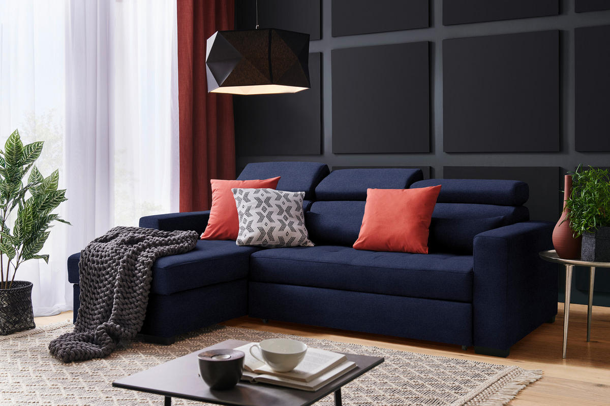SAROKKANAPÉ textil sötétkék  - sötétkék/fekete, Design, műanyag/textil (179/240cm) - Carryhome