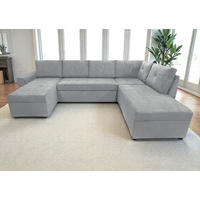 WOHNLANDSCHAFT Hellgrau Cord  - Hellgrau/Schwarz, Design, Kunststoff/Textil (155/297/212cm) - MID.YOU