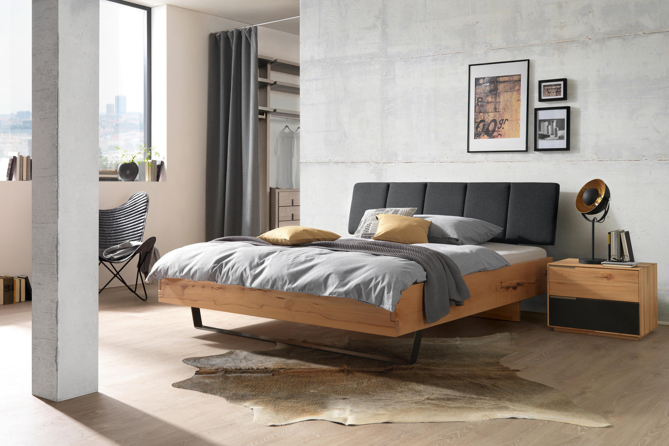 BETT 180/200 cm in Anthrazit, Buchefarben - Anthrazit/Buchefarben, Natur, Holz/Textil (180/200cm) - Valnatura