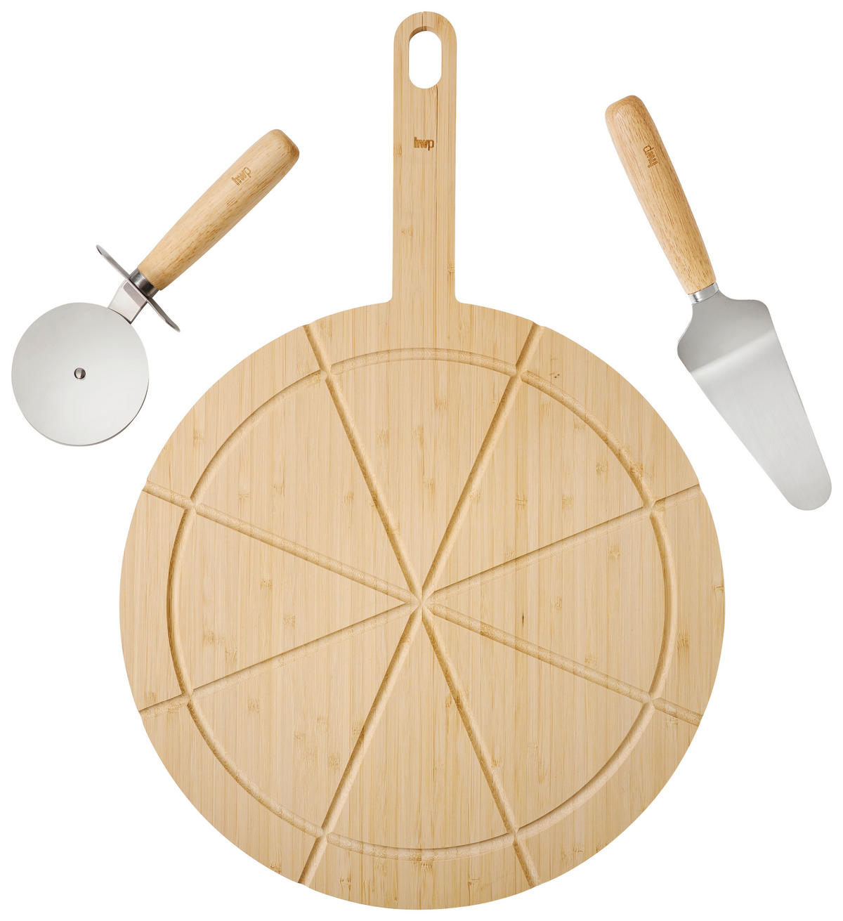 PIZZASET  - Edelstahlfarben/Naturfarben, Basics, Holz/Metall - Homeware Profession.