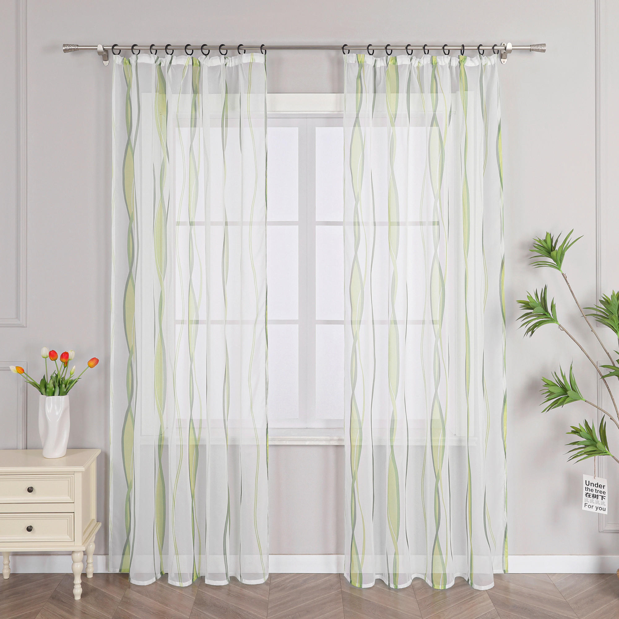FERTIGVORHANG  transparent  140/175 cm   - Weiß Hochglanz/Grün, Basics, Textil (140/175cm) - Joyswahl