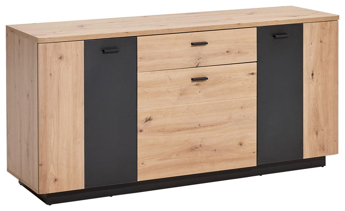 KOMODA, antracit, barve hrasta  - črna/barve hrasta, Design, kovina/leseni material (150/73/44cm) - Hom`in