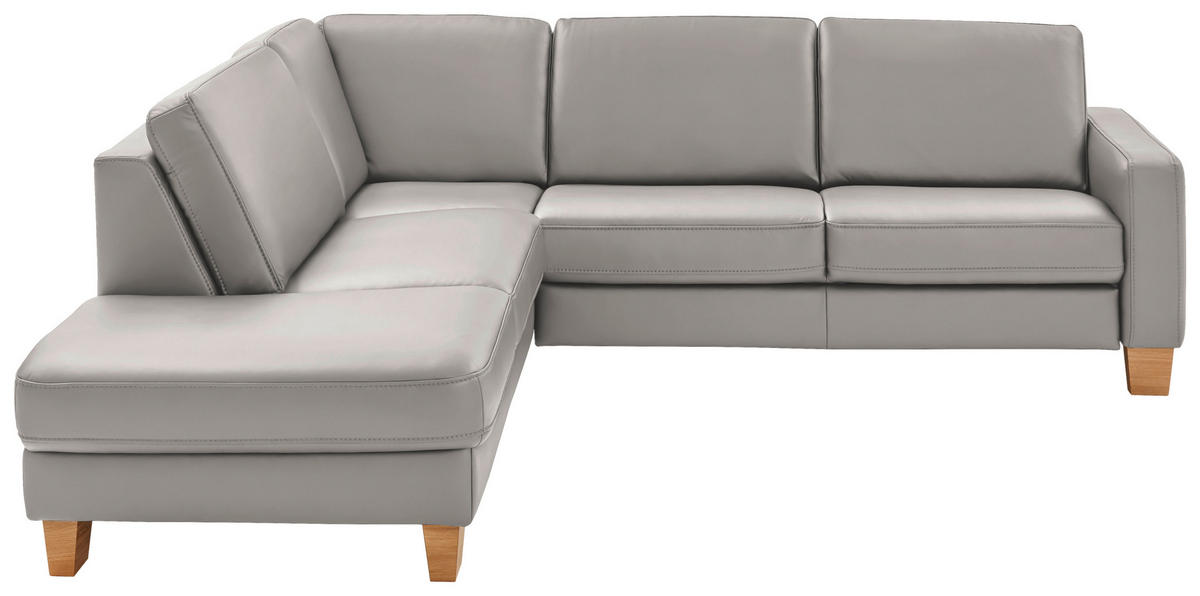 ECKSOFA Valdera in Echtleder Hellgrau  235/257 cm  - Eiche Bianco/Hellgrau, Natur, Leder/Holz (235/257cm) - Valdera