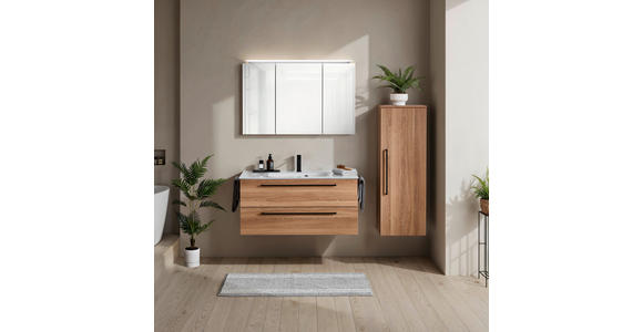 MIDISCHRANK 40/113,6/30 cm  - Eichefarben/Schwarz, KONVENTIONELL, Glas/Holzwerkstoff (40/113,6/30cm) - Novel