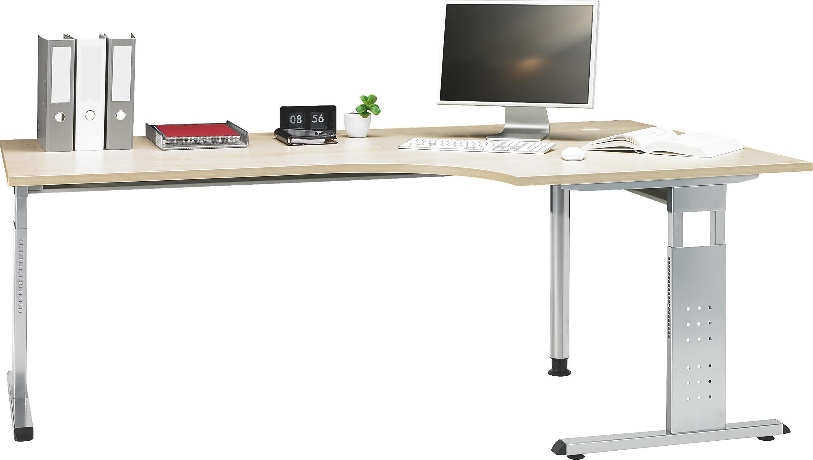 Eckschreibtisch in Silberfarben, Ahornfarben