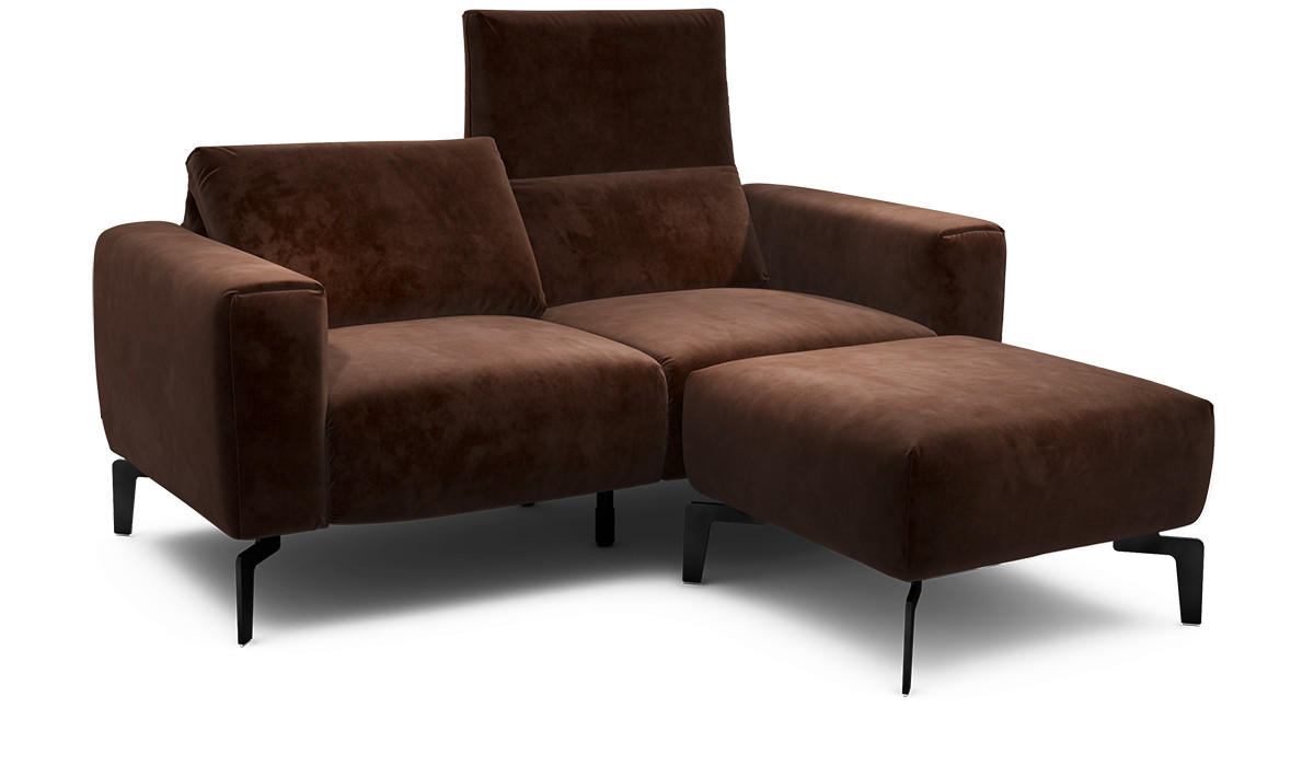 Zweisitzer inkl. Hocker Samt Braun  - Schwarz/Braun, Design, Textil/Metall (180/86/86-94cm) - SENSOO