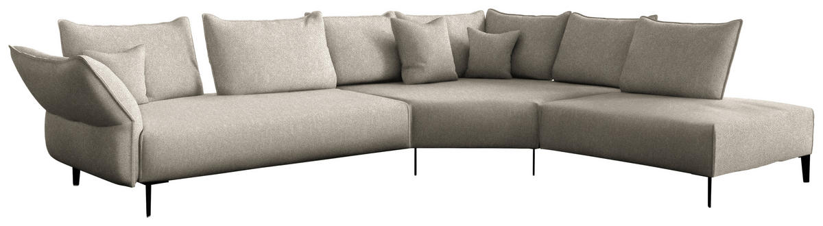 ECKSOFA Chenille, Flachgewebe Greige  - Greige/Schwarz, Modern, Textil/Metall (340/272cm) - W.Schillig