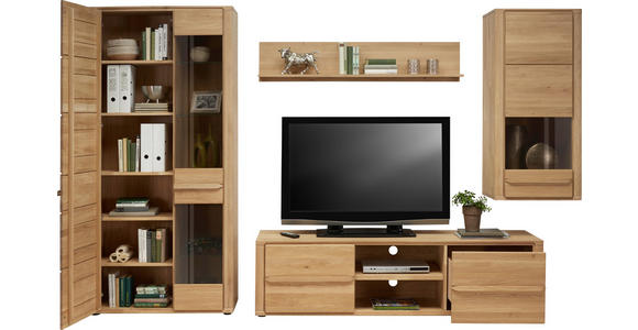 WOHNWAND Wildeiche massiv Eichefarben - Eichefarben, KONVENTIONELL, Glas/Holz (348/200/48cm) - Voleo