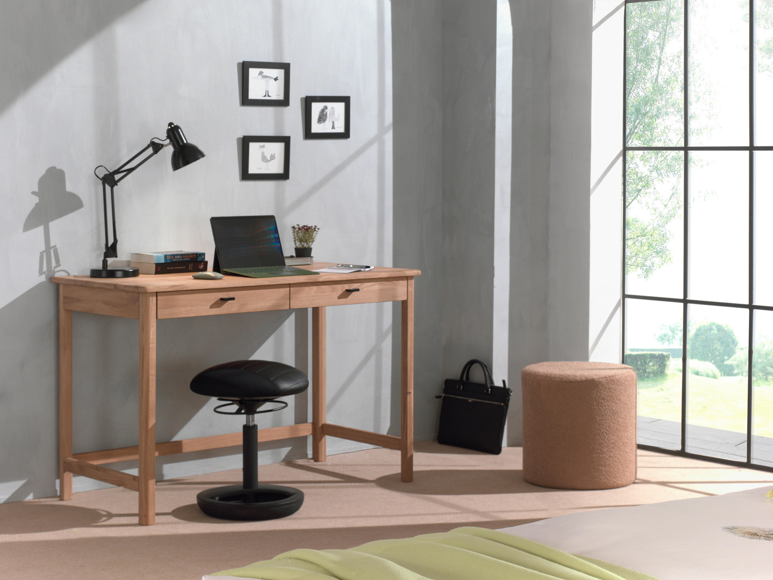 JUGENDSCHREIBTISCH Eiche massiv  - Eichefarben/Schwarz, MODERN, Holz/Metall (120/77/60cm) - MID.YOU