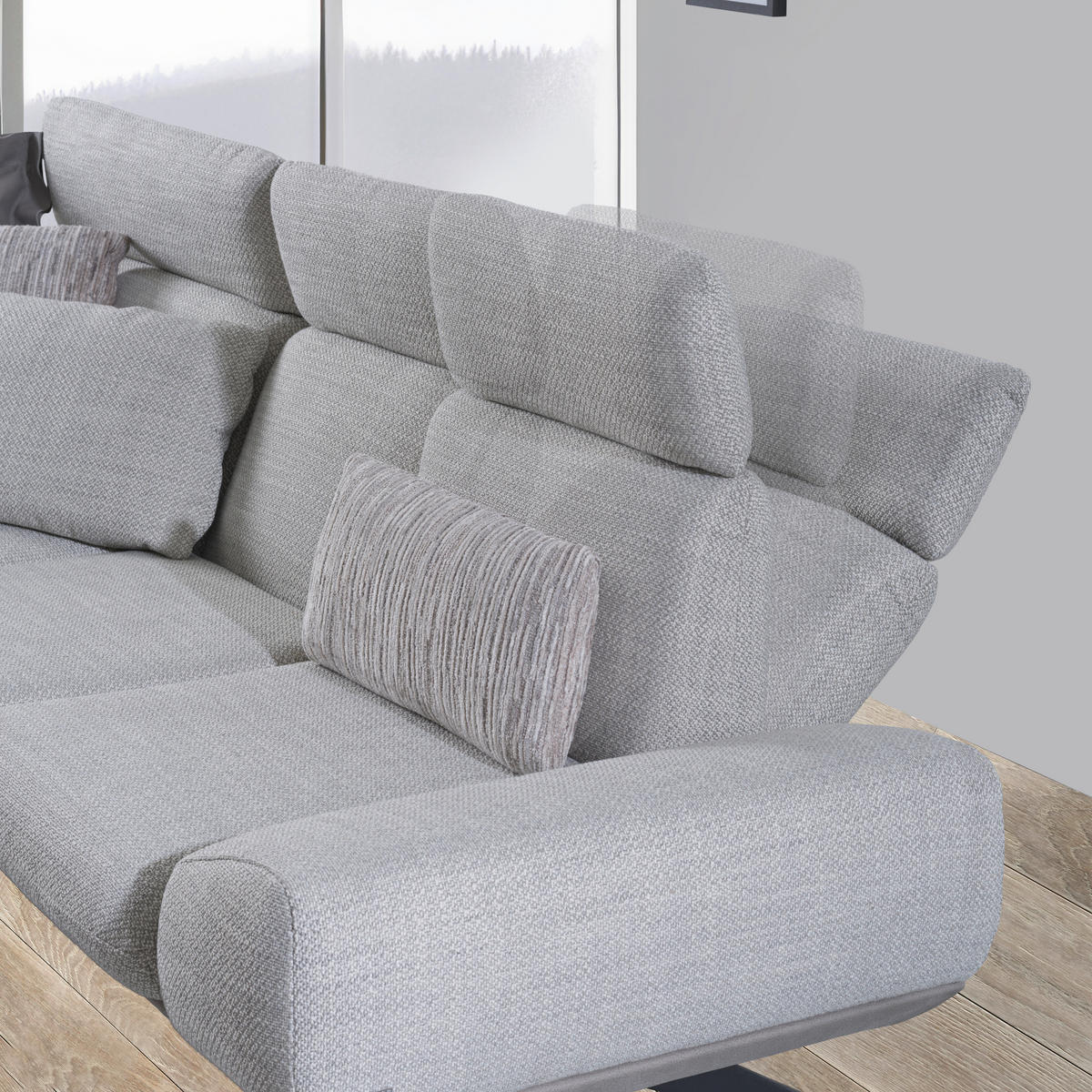 ECKSOFA in Flachgewebe Hellgrau  - Dunkelgrau/Hellgrau, Design, Textil/Metall (239/270cm) - Koinor