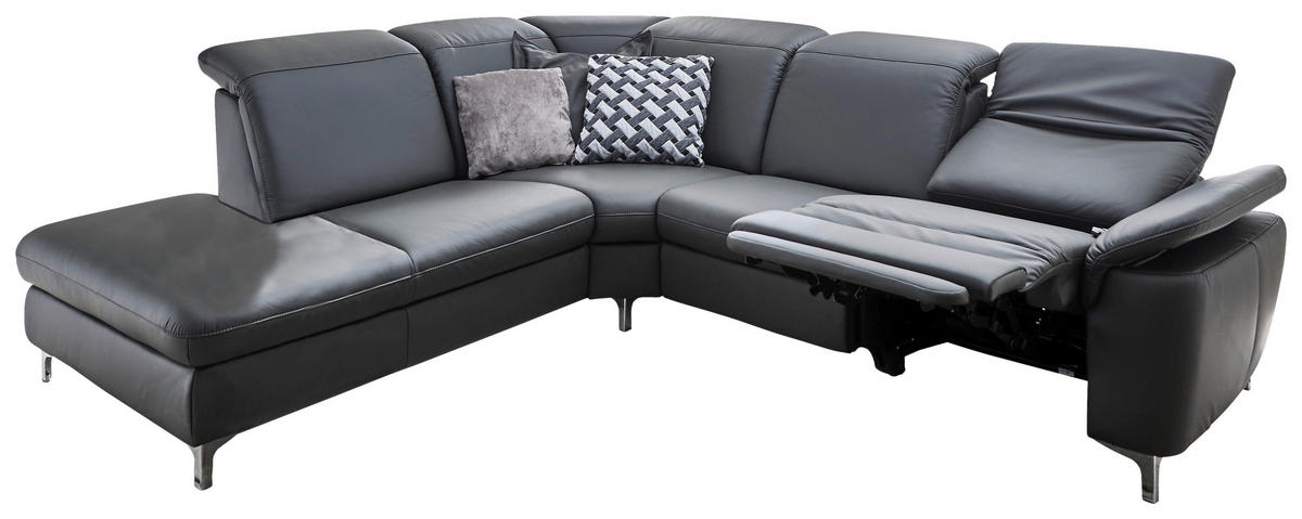 ECKSOFA Anthrazit Echtleder  - Chromfarben/Anthrazit, KONVENTIONELL, Leder/Metall (242/289cm) - Cantus