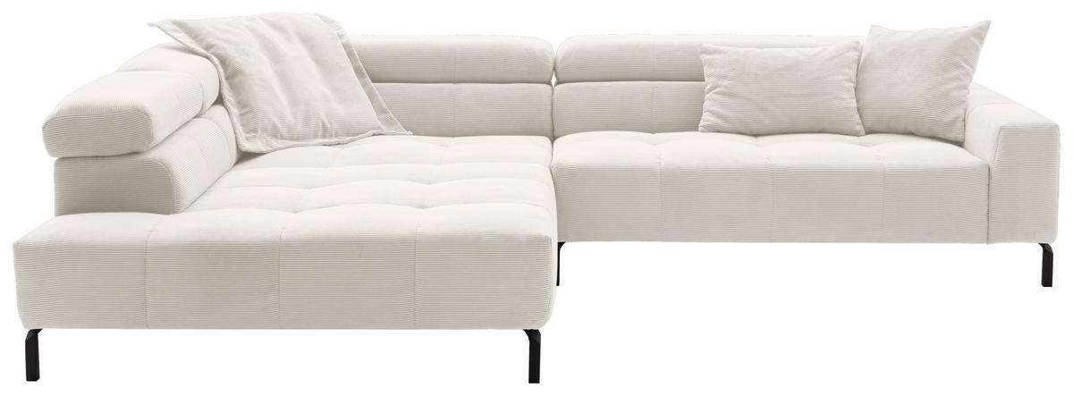 ECKSOFA in Feincord Weiss  - Weiss/Schwarz, Konventionell, Textil/Metall (219/311cm) - Hom`in