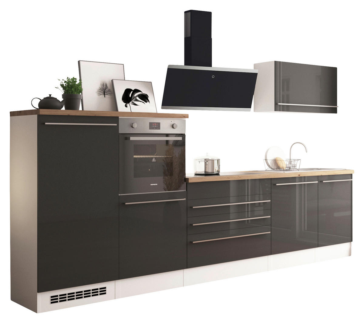 KÜCHENBLOCK 320 cm   in Grau  - Wildeiche/Edelstahlfarben, Design, Holzwerkstoff/Kunststoff (320cm) - Respekta