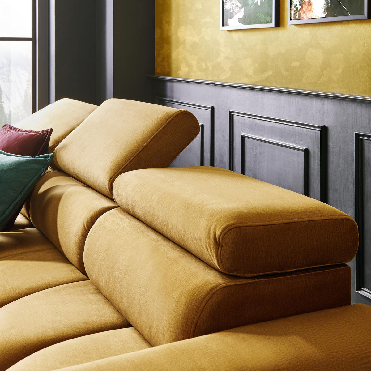 ECKSOFA in Webstoff Currygelb  - Currygelb/Schwarz, Design, Textil/Metall (177/270cm) - Welnova