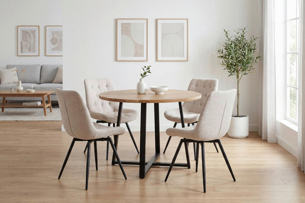 STUHL-SET 2 Stück Sitzfläche 360° drehbar, abwischbar, haustierfreundlicher Bezug Webstoff  Taupe  - Taupe/Beige, MODERN, Textil/Metall (47,5/84,5/62cm) - MID.YOU