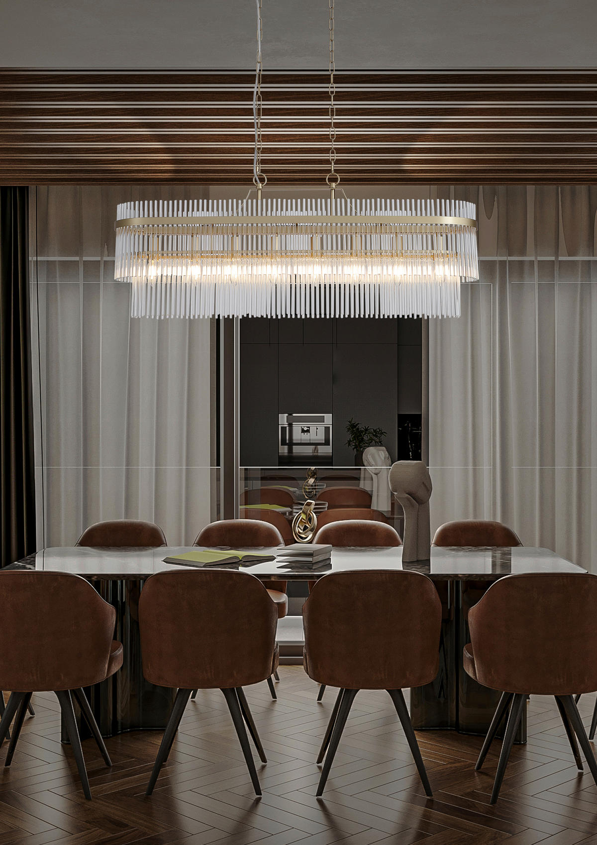 PENDELLEUCHTE Lara 98/22/150 cm  - Klar/Goldfarben, Design, Glas/Metall (98/22/150cm)