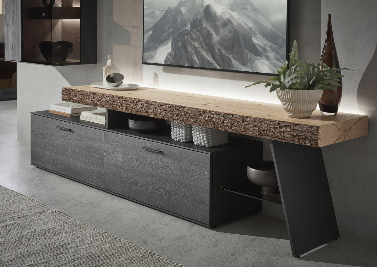 WOHNWAND  Anthrazit, Eichefarben 311/196/44 cm  - Eichefarben/Anthrazit, Design, Glas/Holz (311/196/44cm) - Valnatura