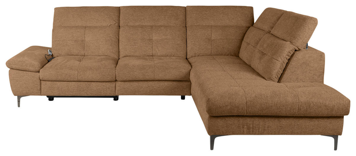 ECKSOFA Terracotta Webstoff  - Terracotta/Schwarz, KONVENTIONELL, Textil/Metall (288/225cm) - Carryhome