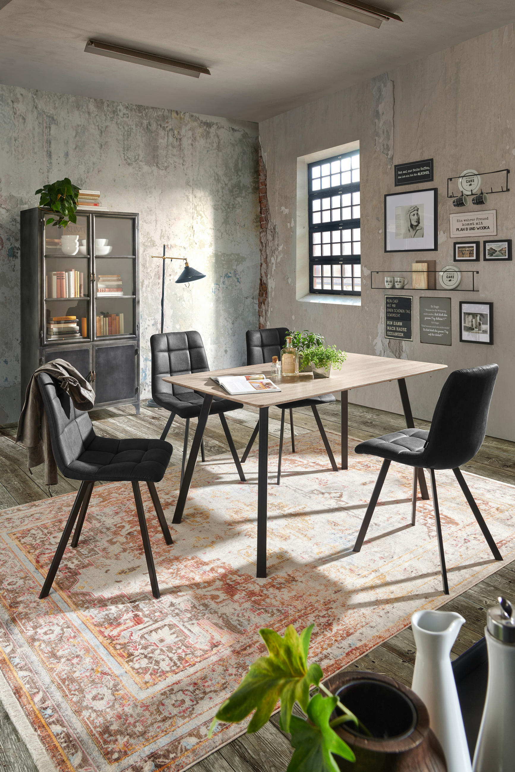 STUHL  in Stahl Mikrofaser Metall, Textil  - Dunkelgrau/Schwarz, Design, Textil/Metall (46/88/54cm) - Carryhome