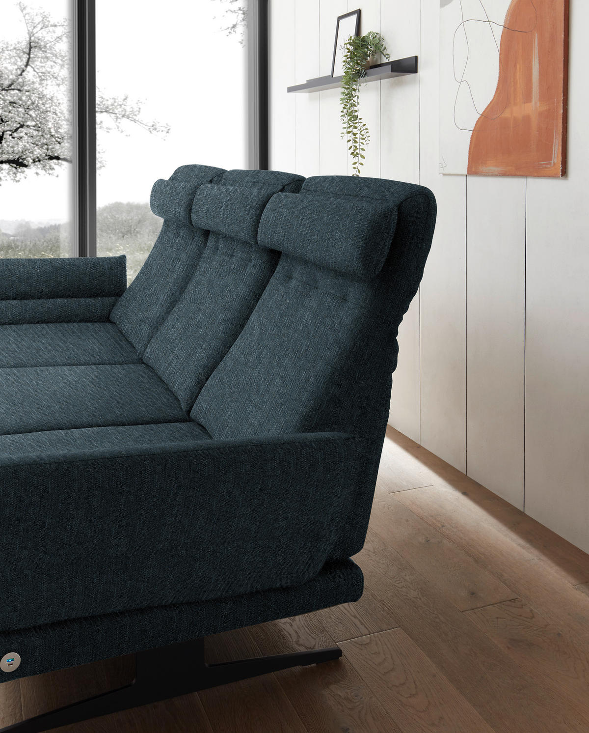 ECKSOFA in Flachgewebe Petrol  - Petrol/Schwarz, Design, Textil/Metall (176-217/279-327cm) - Dieter Knoll
