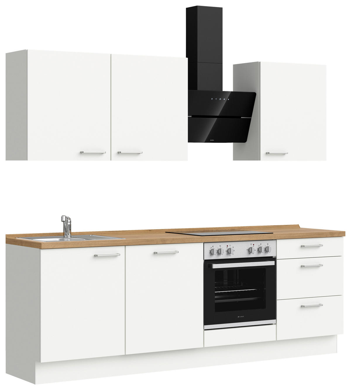 KÜCHENBLOCK 240 cm   in Weiß, Eichefarben  - Edelstahlfarben/Eichefarben, MODERN, Holzwerkstoff/Metall (240cm) - Nobilia