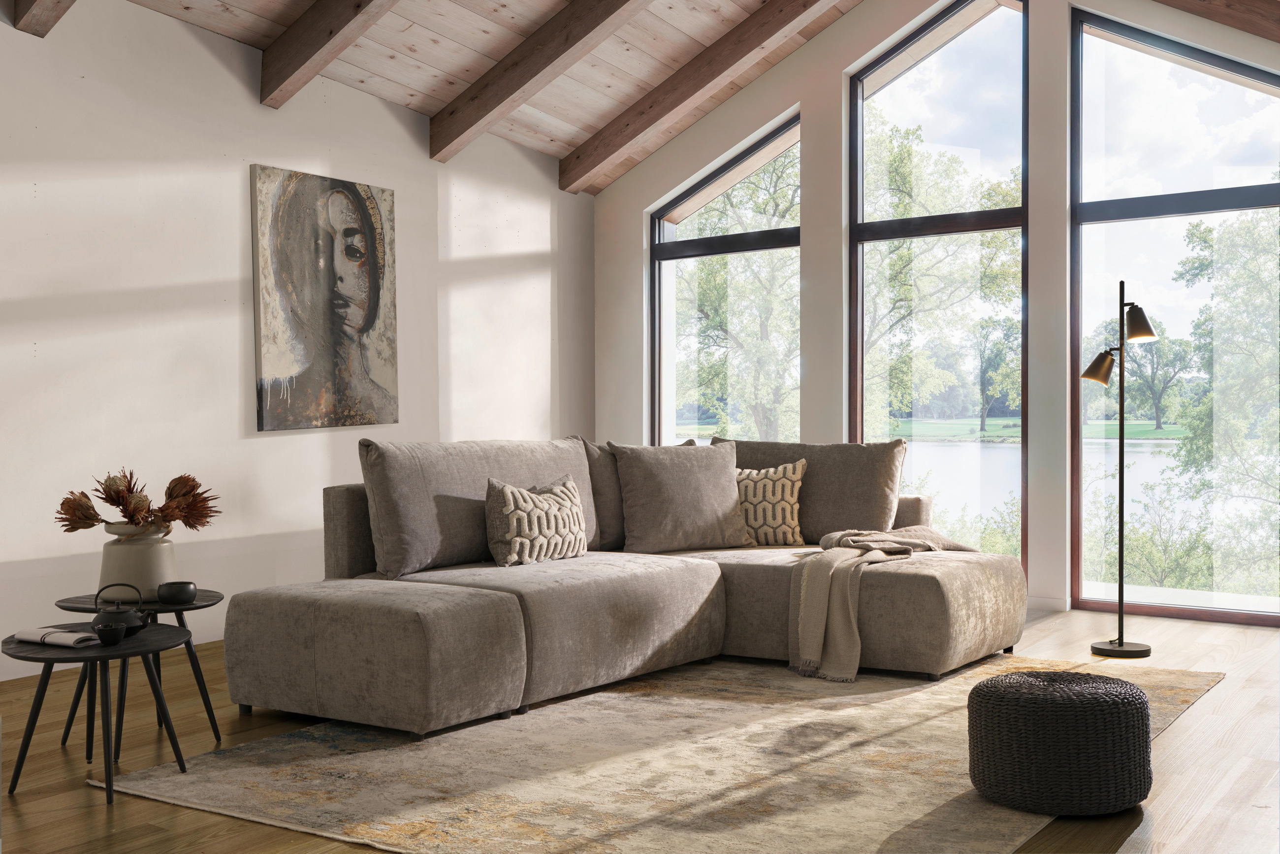 ECKSOFA in Flachgewebe Grau  - Schwarz/Grau, Konventionell, Kunststoff/Textil (295/200cm) - Carryhome