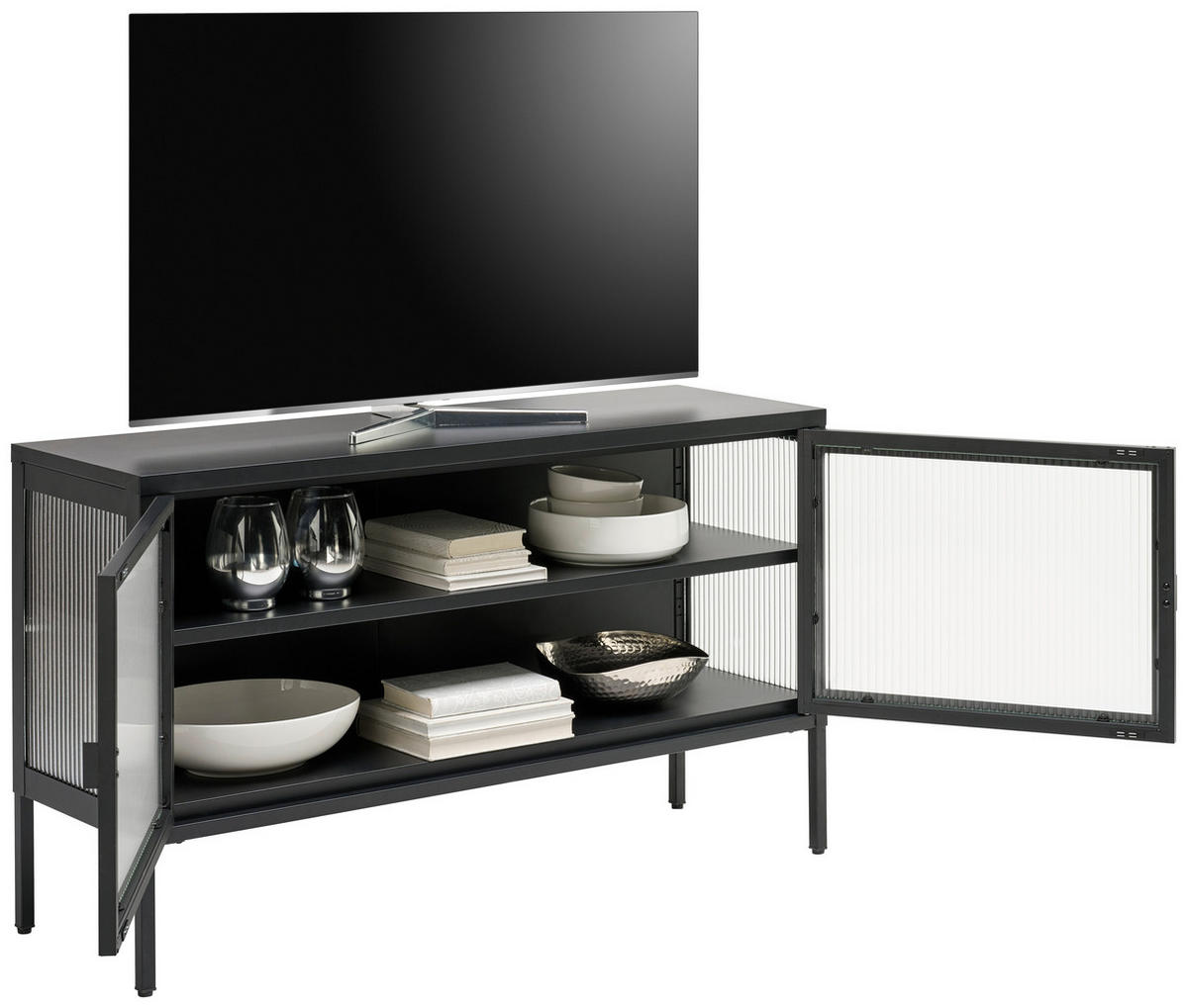 LOWBOARD  in 115/64/35 cm  - Schwarz, Trend, Glas/Metall (115/64/35cm) - Xora