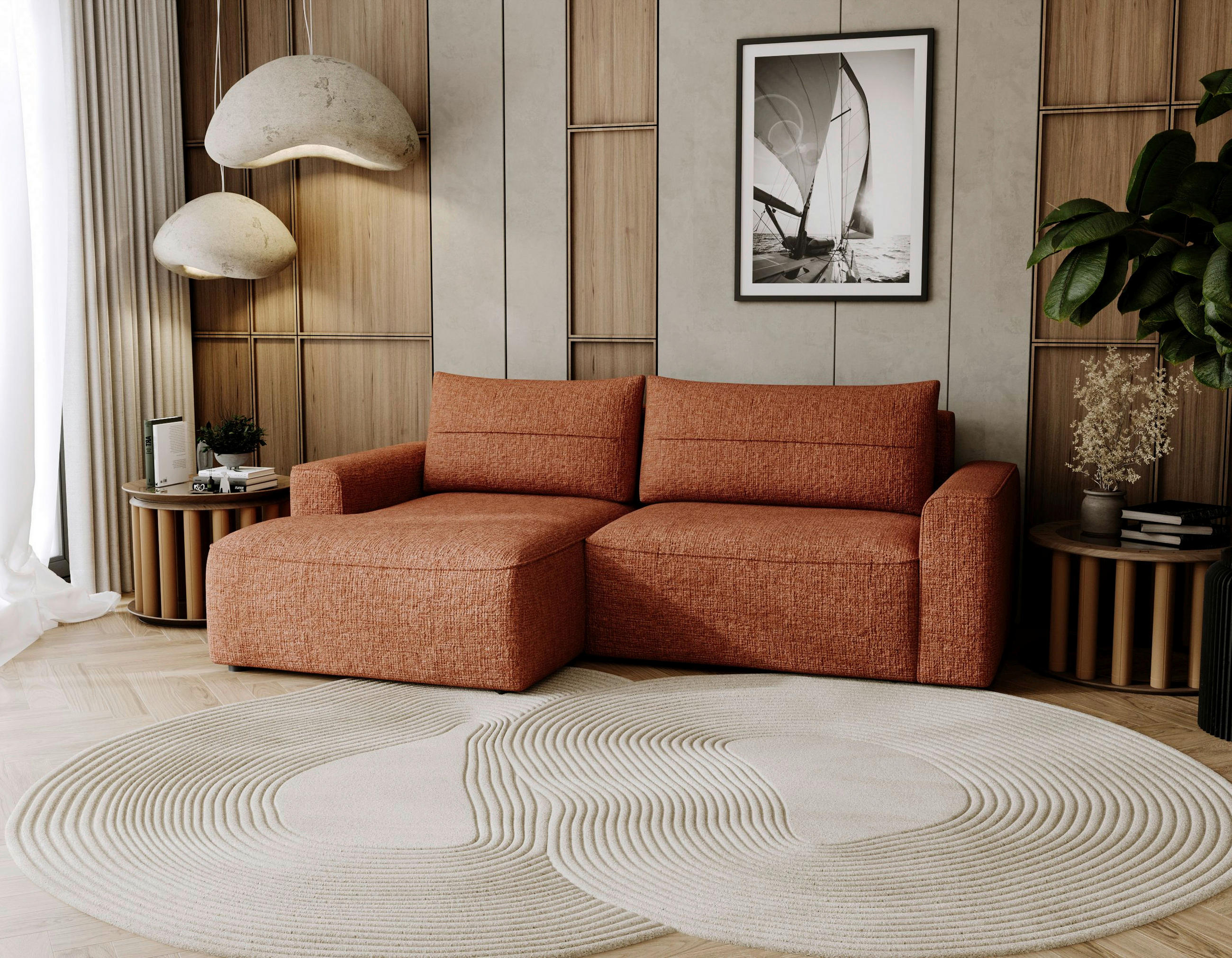 ECKSOFA in Chenille Rostfarben  - Rostfarben/Schwarz, Design, Kunststoff/Textil (144/233cm) - Livetastic