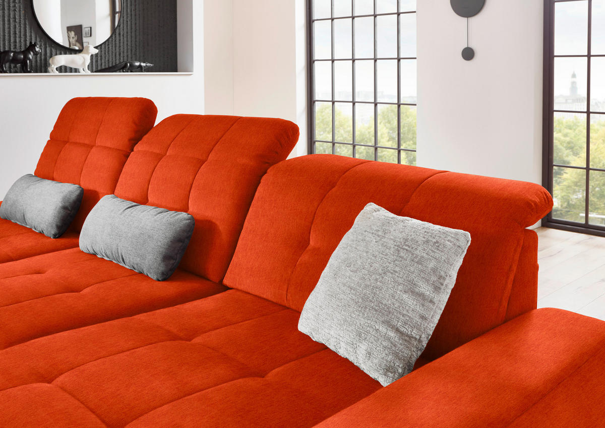 ECKSOFA in Flachgewebe Orange  - Schwarz/Orange, Design, Textil/Metall (309/190cm) - Beldomo Style
