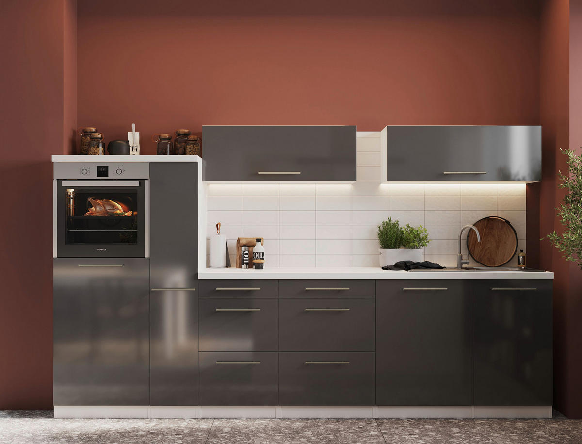 KÜCHENBLOCK 310/160 cm   in Grau, Weiss  - Weiss/Alufarben, Modern, Naturmaterialien/Holzwerkstoff (310/160cm) - Respekta