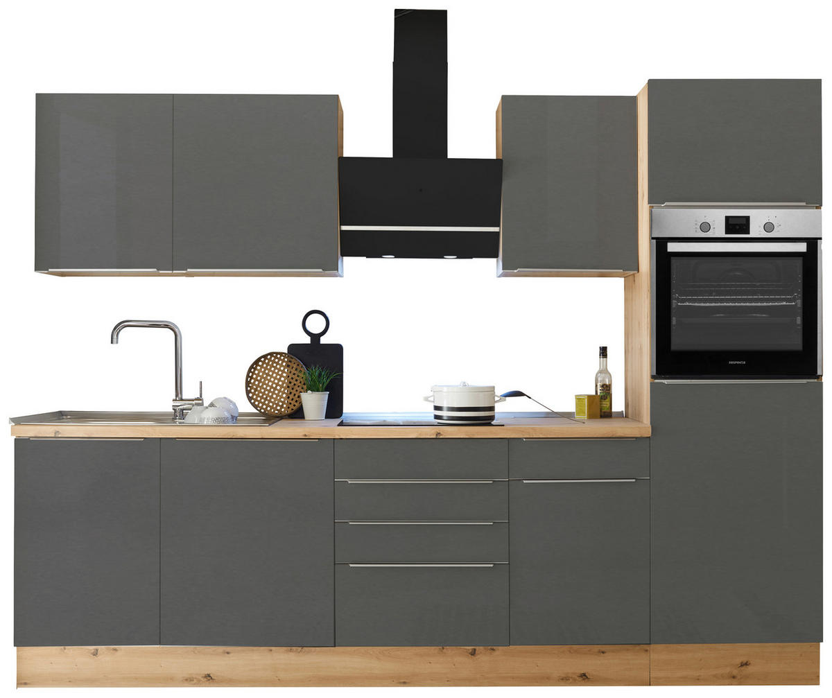 MODULKÖK 280/211/60 cm   i antracit, grå, ek Artisan  - aluminiumfärg/ek Artisan, Lifestyle, trämaterial/plast (280/211/60cm) - Respekta