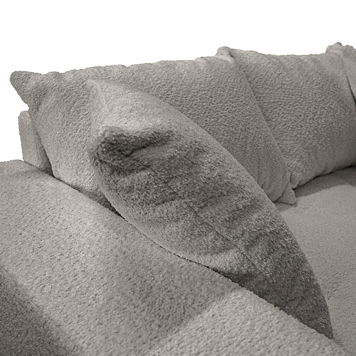 Ecksofa inkl. Hocker in Bouclé Dunkelgrau  - Dunkelgrau/Schwarz, Design, Holz/Textil (247/174cm) - MID.YOU