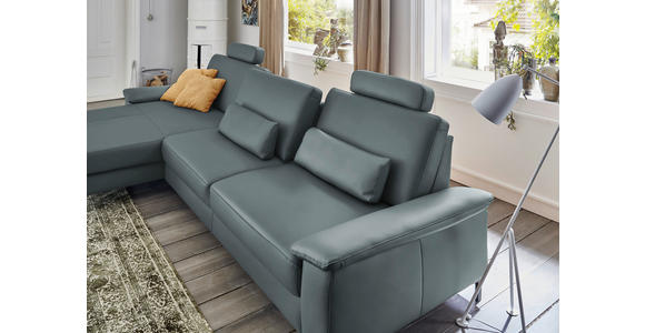 ECKSOFA in Echtleder Blaugrau 176/334 cm - Blaugrau/Schwarz, Design, Leder/Metall (176/334cm) - Dieter Knoll