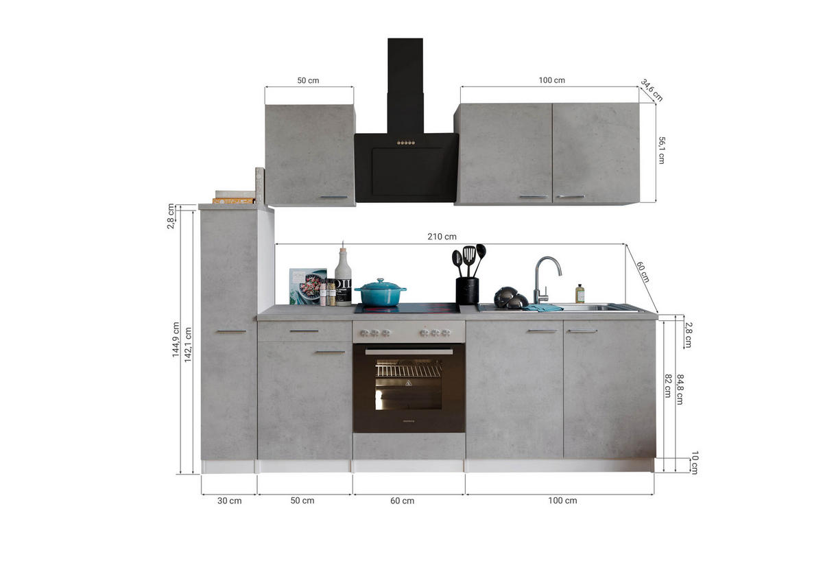 KÜCHENBLOCK   in Grau, Weiß  - Edelstahlfarben/Weiß, Basics, Holzwerkstoff/Metall (240cm) - Respekta