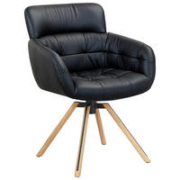 ARMLEHNSTUHL  Wippfunktion, Sitzfläche 360° drehbar, automatische Rückholfunktion  Echtleder  Schwarz, Eichefarben  - Eichefarben/Schwarz, KONVENTIONELL, Leder/Holz (63/84,5/62,5cm) - Valnatura