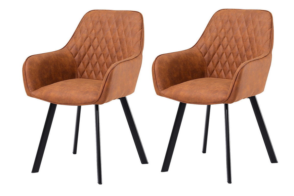 SADA STOLIČIEK S PODRÚČKAMI 2 kus - hnedá/čierna, Modern, kov/textil (56,5/83/63cm) - Livetastic