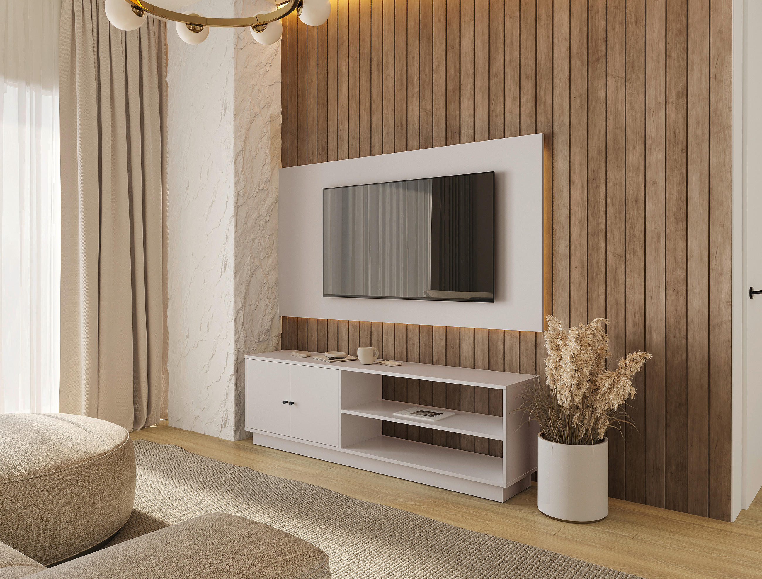 TV-ELEMENT - Kaschmir/Schwarz, Basics, Holzwerkstoff/Kunststoff (161/50/33,5cm) - Boxxx