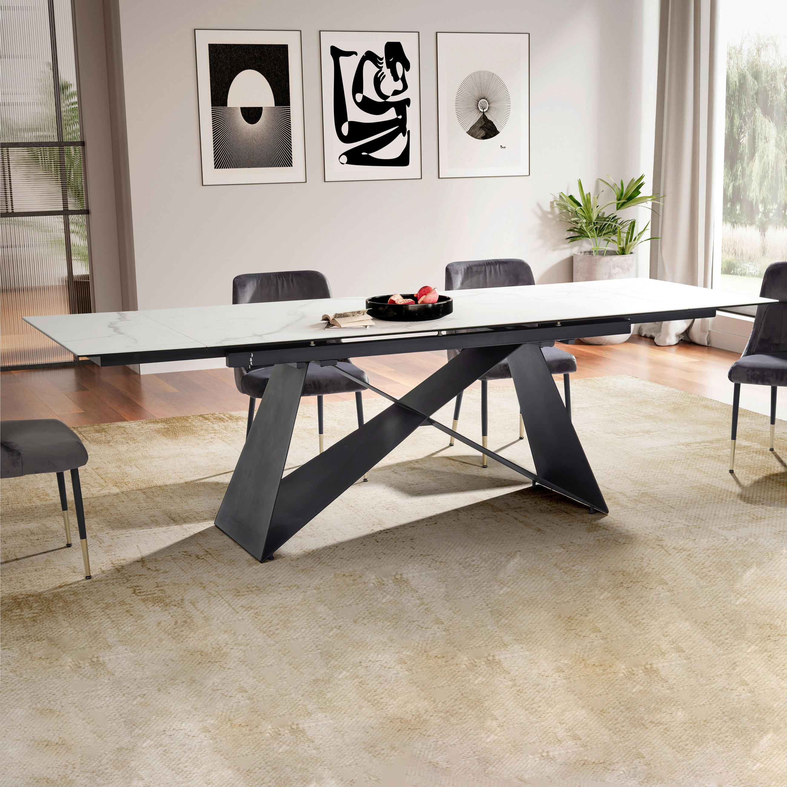 ESSTISCH in Keramik 180/95/78 cm  - Schwarz/Weiß, Design, Keramik/Metall (180/95/78cm) - MID.YOU