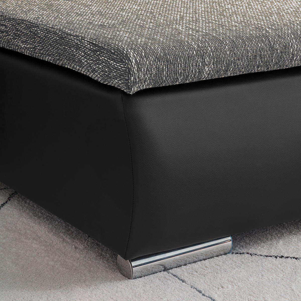ECKSOFA Grau, Schwarz Textilgeflecht  - Chromfarben/Schwarz, Design, Textil (266/175cm) - Livetastic