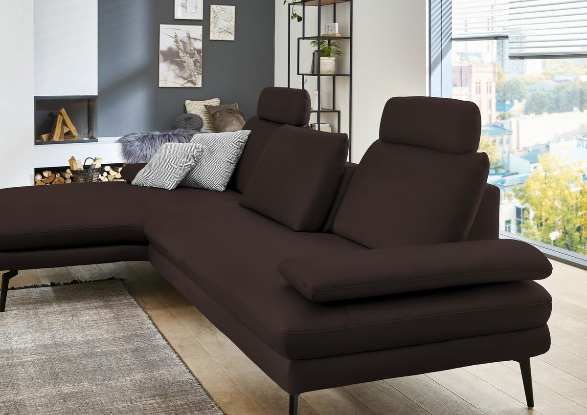 ECKSOFA in Echtleder Braun  - Schwarz/Braun, Design, Leder/Metall (180/310cm) - Dieter Knoll