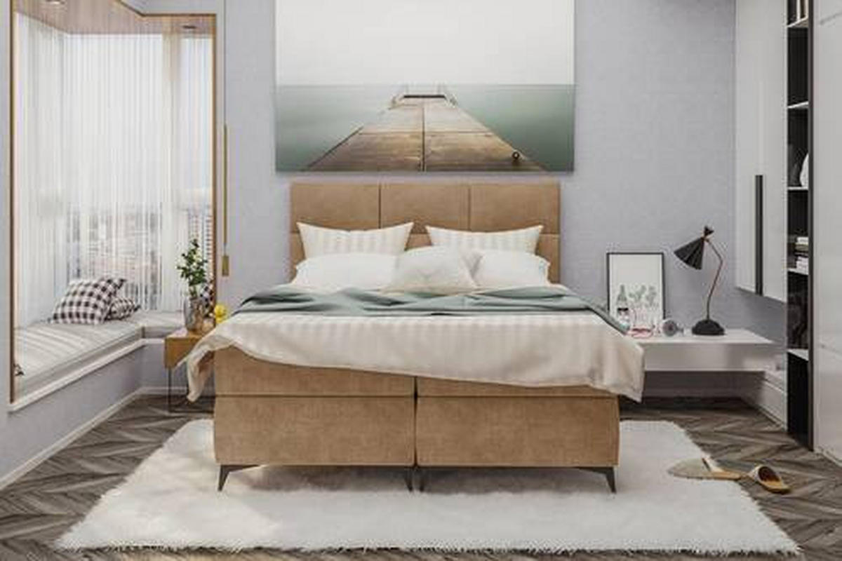 BOXBETT 180/200 cm  in Hellbraun  - Hellbraun/Schwarz, Konventionell, Textil/Metall (180/200cm) - Carryhome