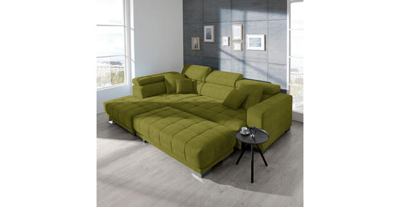 ECKSOFA in Mikrofaser Hellgrün  - Chromfarben/Hellgrün, Design, Textil/Metall (207/301cm) - Xora