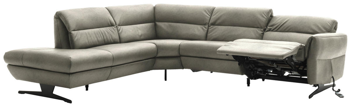 ECKSOFA Hellgrau Echtleder  - Hellgrau/Schwarz, Design, Leder/Metall (258/286cm) - Schöner Wohnen