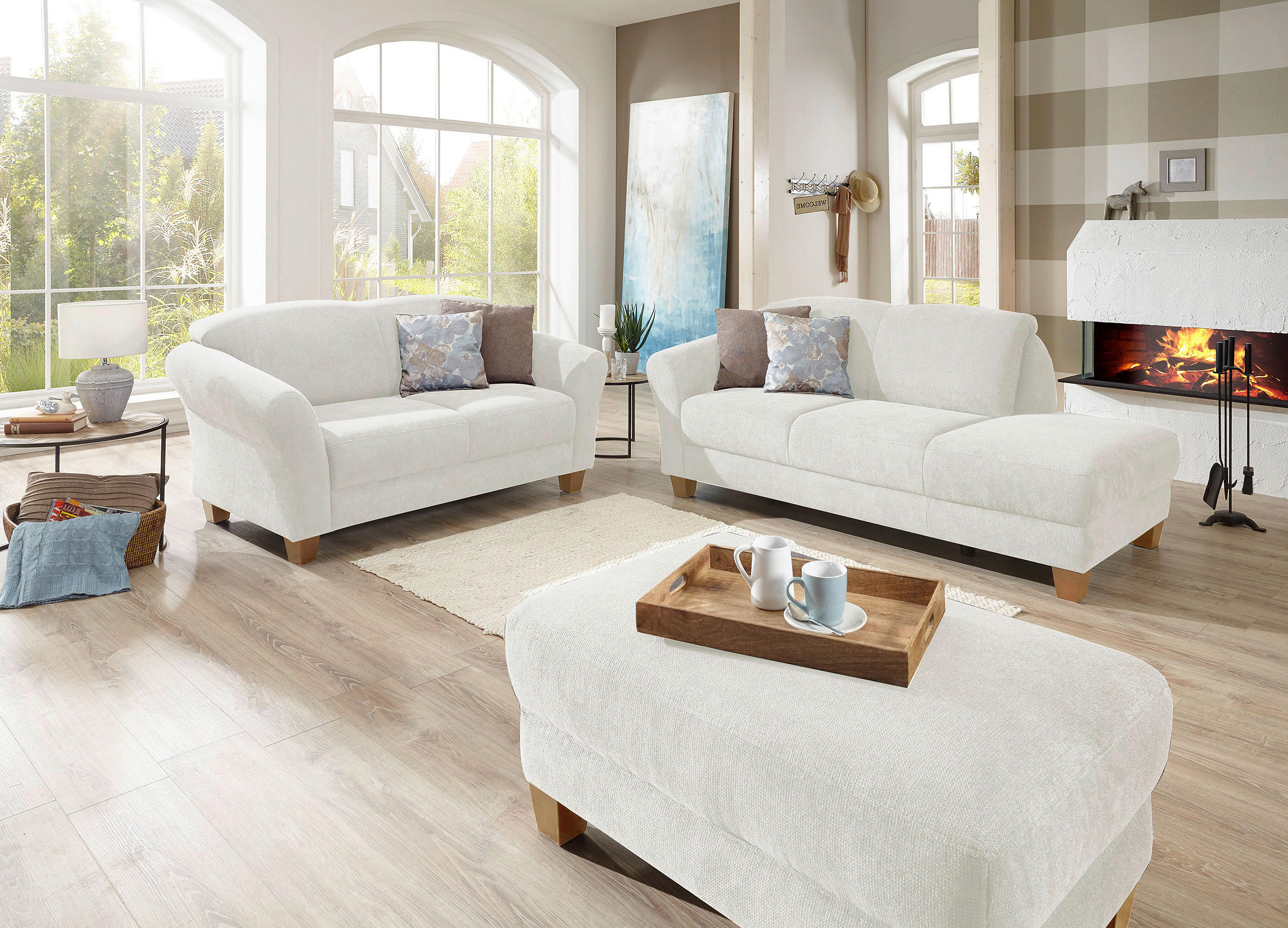 RÉCAMIERE in Flachgewebe Creme  - Creme/Naturfarben, Konventionell, Holz/Textil (194/84/91cm) - Sit & More