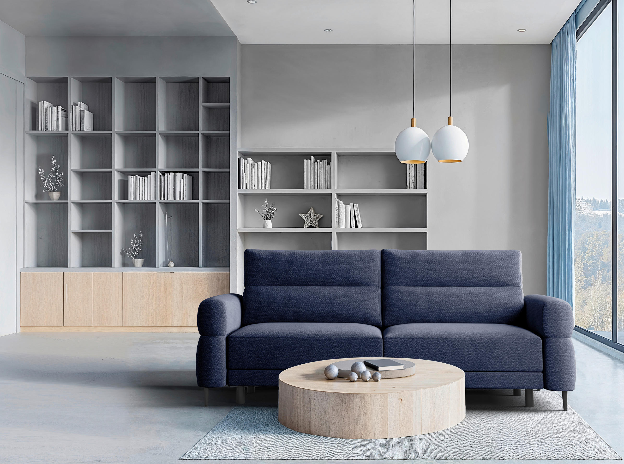 SCHLAFSOFA Nordic  mit Velours Dunkelblau  - Schwarz/Dunkelblau, Basics, Textil/Metall (232/94/102cm) - Livetastic