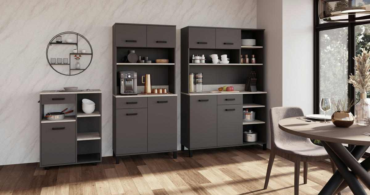 SERVIERWAGEN Anthrazit, Hellgrau  - Anthrazit/Hellgrau, KONVENTIONELL, Holzwerkstoff/Kunststoff (70,2/92,6/40cm) - P & B