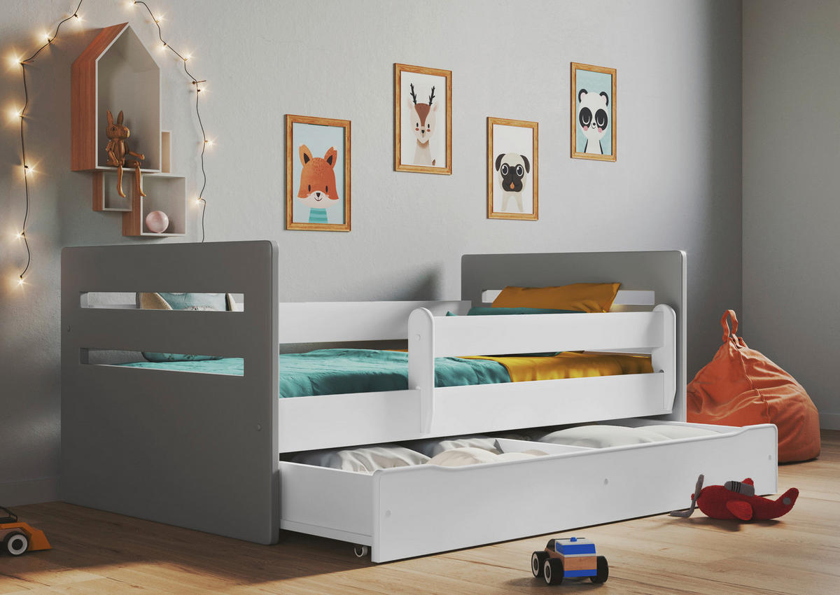 KINDER-/JUNIORBETT 80/180 cm  in Grau, Weiß  - Birkefarben/Weiß, MODERN, Holz/Holzwerkstoff (80/180cm) - MID.YOU