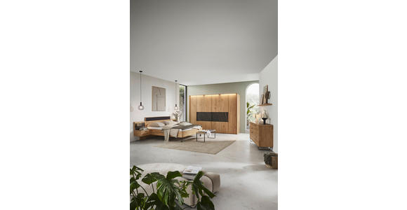 BETTANLAGE - Wildeiche/Schwarz, Design, Holz/Textil (180/200cm) - Valnatura